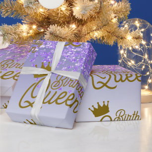 Papier Cadeau Elégant Reine Violet Paillettes Anniversaire Reine