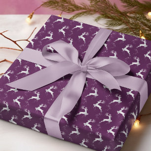 Papier Cadeau Élégant renne d'argent violet Noël