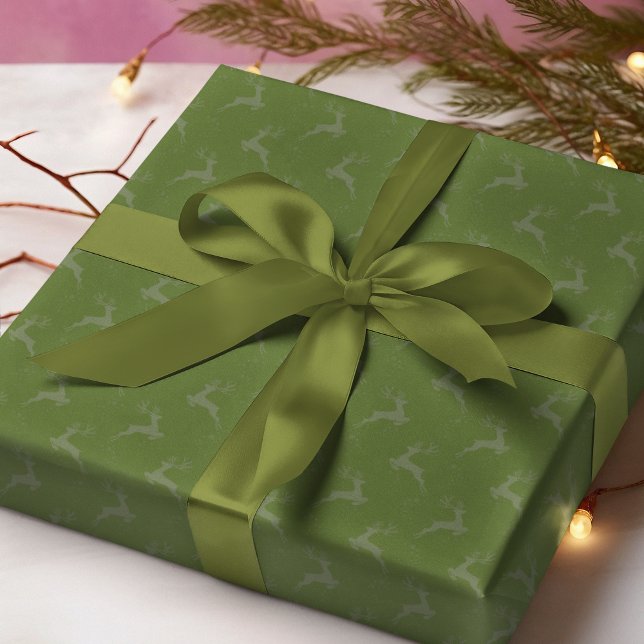 Papier Cadeau Élégant renne Olive Green Monotone Noël (Créateur téléchargé)