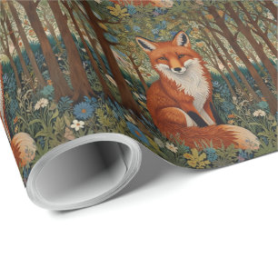 Papier Cadeau Elégant retro boho rouge renard animal de forêt