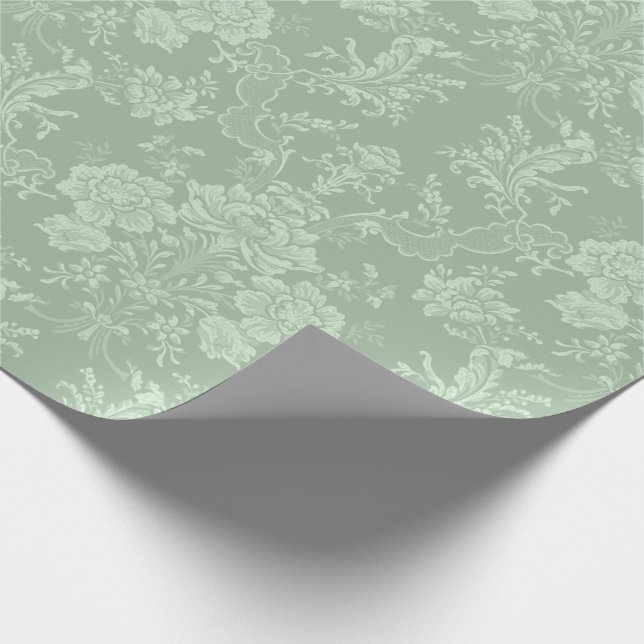 Papier Cadeau Élégant Romantique Chic Floral Damask-Sage Vert (Coin)