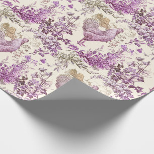 Papier Cadeau Élégant Rooster Vintage Violet Floral élégant