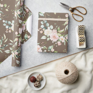 Papier Cadeau Élégant rose blanc Eucalyptus Brown
