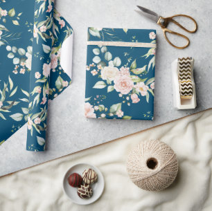 Papier Cadeau Elégant rose bleu Eucalyptus