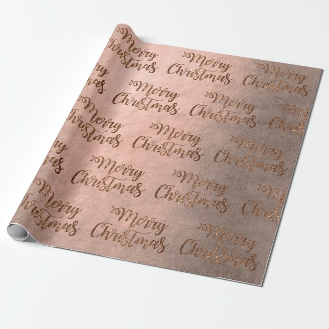 Papier Cadeau Élégant rose de cuivre or Joyeux Noël motif (Déroulé)