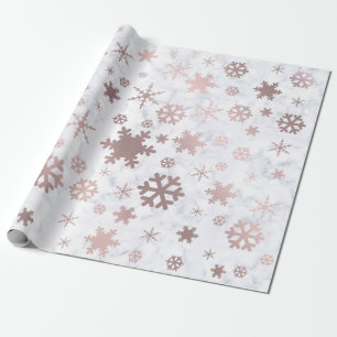 Papier Cadeau Élégant Rose de Noël Snowflakes & Marble en or