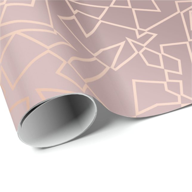 Papier Cadeau Elégant rose élégant or rose motif géométrique (Coin rond)