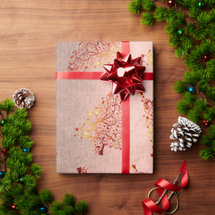 Papier Cadeau Élégant rose en cuivre or motif d'arbre de Noël