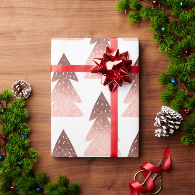 Papier Cadeau Élégant rose en cuivre or motif d'arbre de Noël (Cadeau de vacances)