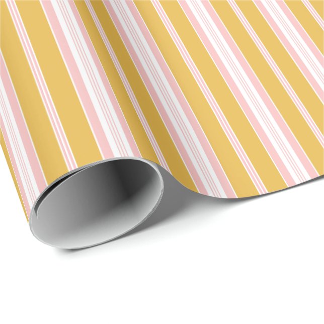 Papier Cadeau Élégant rose et moutarde rayures de prélèvement fr (Coin rond)