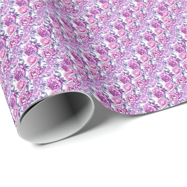 Papier Cadeau Élégant rose et violet floral (Coin rond)