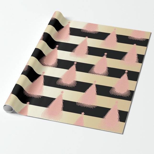 Papier Cadeau Élégant Rose Gold & Gold Motif d'arbre de Noël (Déroulé)