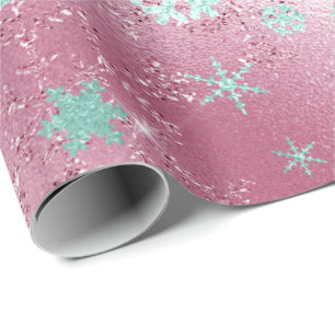 Papier Cadeau Élégant Rose Gold Mint Noël Snowflake Motif