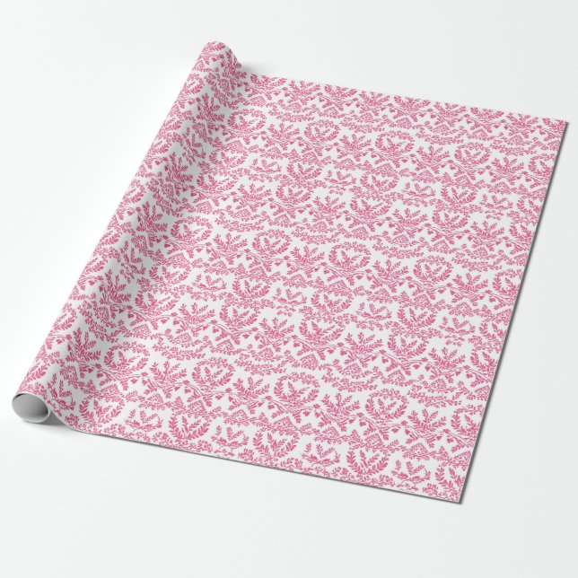 Papier Cadeau Élégant rose minuscule motif floral indien (Déroulé)