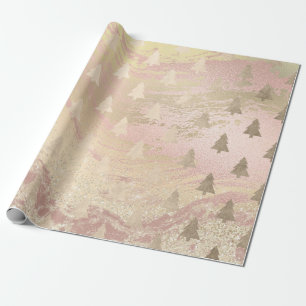 Papier Cadeau Élégant rose moderne or motif de Noël arbre de Noë