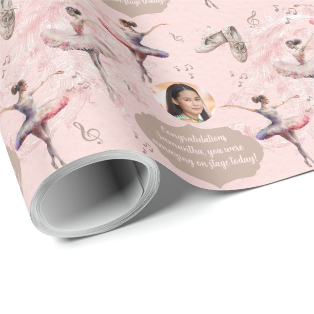 Papier Cadeau Élégant rose pâle Nom blanc Texte Photo Ballerina (Coin rond)