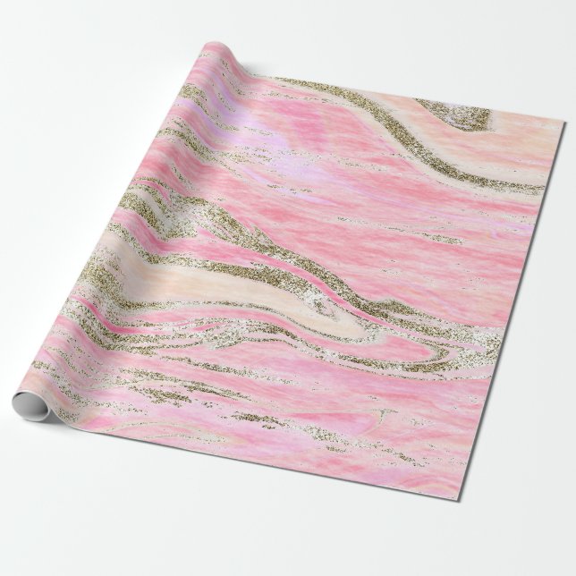 Papier Cadeau Elégant rose Parties scintillant argent  marbre Mo (Déroulé)
