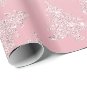 Papier Cadeau Élégant Rose Parties scintillant d'or Motif d'arbr