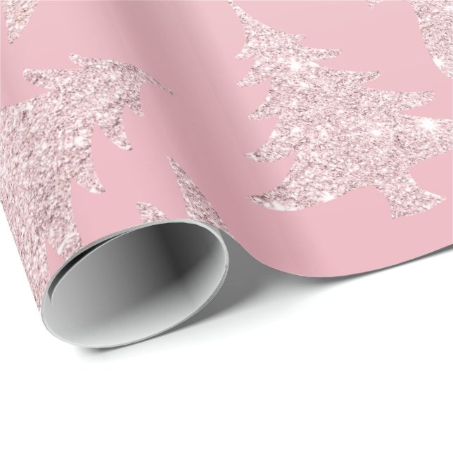 Papier Cadeau Élégant Rose Parties scintillant d'or Motif d'arbr (Coin rond)