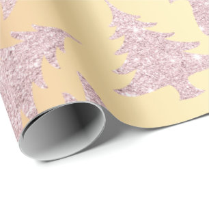 Papier Cadeau Élégant Rose Parties scintillant d'or Motif d'arbr