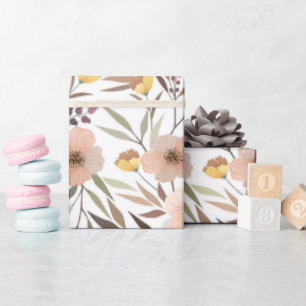 Papier Cadeau Élégant rose Pêche Floral Motif Wrappi