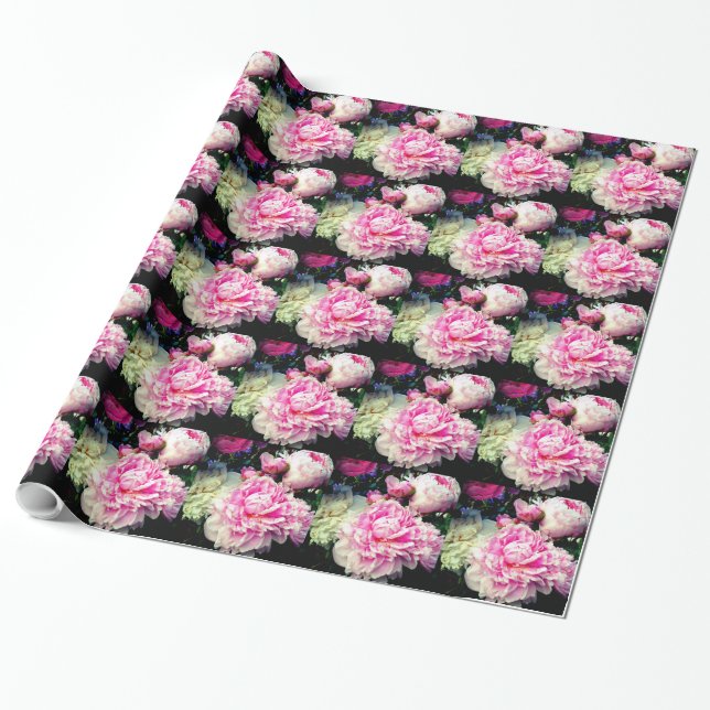 Papier Cadeau Elégant rose peony blanc floral jardin photo (Déroulé)