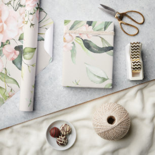 Papier Cadeau Elégant rose rose Eucalyptus Vert Beige