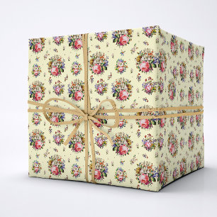 Papier Cadeau Élégant Rose Vintage motif floral sur crème