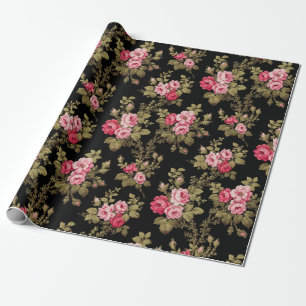 Papier Cadeau Élégant rose Vintage Roses-Black Arrière - plan
