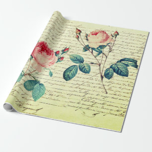 Papier Cadeau Élégant Rose Vintage sur écriture manuscrite