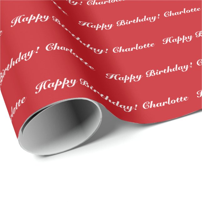 Papier Cadeau Elégant rouge & blanc nom de script personnalisé a (Coin rond)