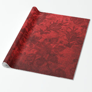 Papier Cadeau Elégant rouge damassé motif floral