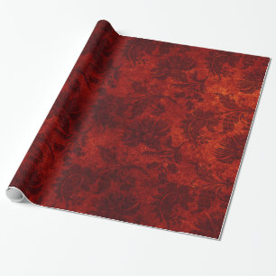 Papier Cadeau Elégant rouge damassé motif floral