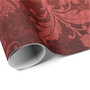 Papier Cadeau Elégant rouge damassé motif floral