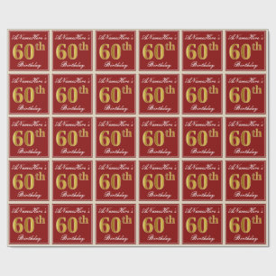 Papier Cadeau Elégant, Rouge, Faux Gold 60e anniversaire; Nom pe