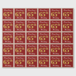 Papier Cadeau Elégant, Rouge, Faux Gold 65e anniversaire; Nom pe