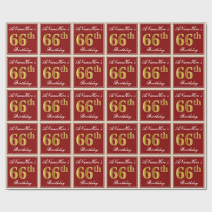 Papier Cadeau Elégant, Rouge, Faux Gold 66e anniversaire; Nom pe