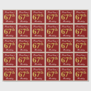 Papier Cadeau Elégant, Rouge, Faux Gold 67e anniversaire; Nom pe