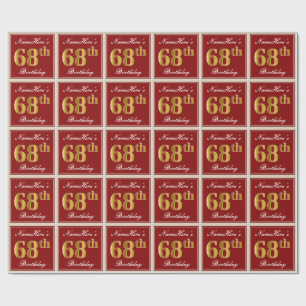 Papier Cadeau Elégant, Rouge, Faux Gold 68e anniversaire; Nom pe
