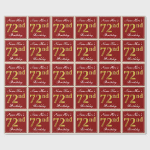 Papier Cadeau Elégant, Rouge, Faux Gold 72e anniversaire; Nom pe