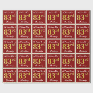Papier Cadeau Elégant, Rouge, Faux Gold 83e anniversaire; Nom pe