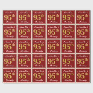 Papier Cadeau Elégant, Rouge, Faux Gold 95e anniversaire; Nom pe