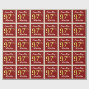 Papier Cadeau Elégant, Rouge, Faux Gold 97e anniversaire; Nom pe