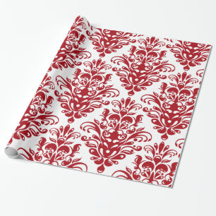 Papier Cadeau Elégant rouge foncé vintage damas motif