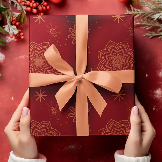 Papier Cadeau Élégant rouge noir or floral (Créateur téléchargé)