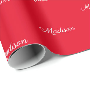 Papier Cadeau Elégant rouge nom de script personnalisé texte c
