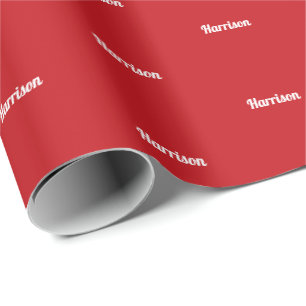 Papier Cadeau Elégant rouge nom personnalisé texte motif Noël