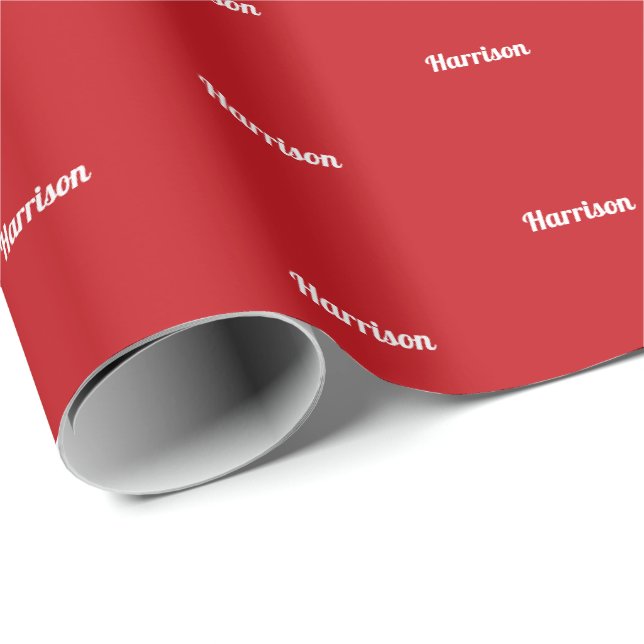 Papier Cadeau Elégant rouge nom personnalisé texte motif Noël (Coin rond)
