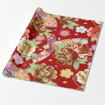 Élégant Rouge Or moderne asiatique Floral