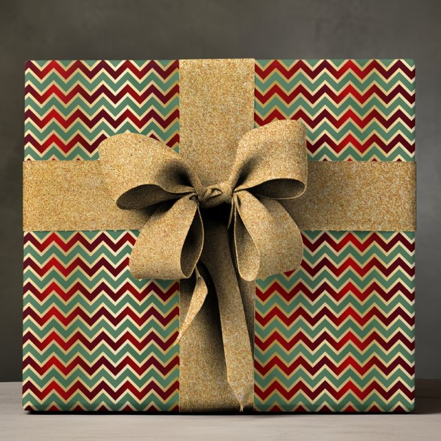 Papier Cadeau Elégant rouge vert géométrique Chevron Motif de lu (Créateur téléchargé)